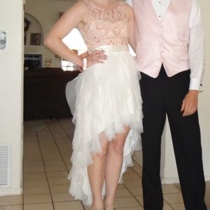 Dusty Rose lace top high low dress.